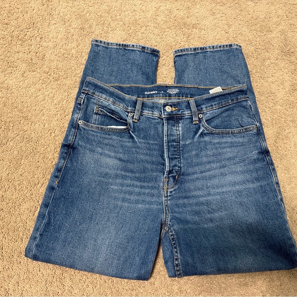Old Navy Blue Straight Leg Jeans with Classic Indigo Wash Hi Rise